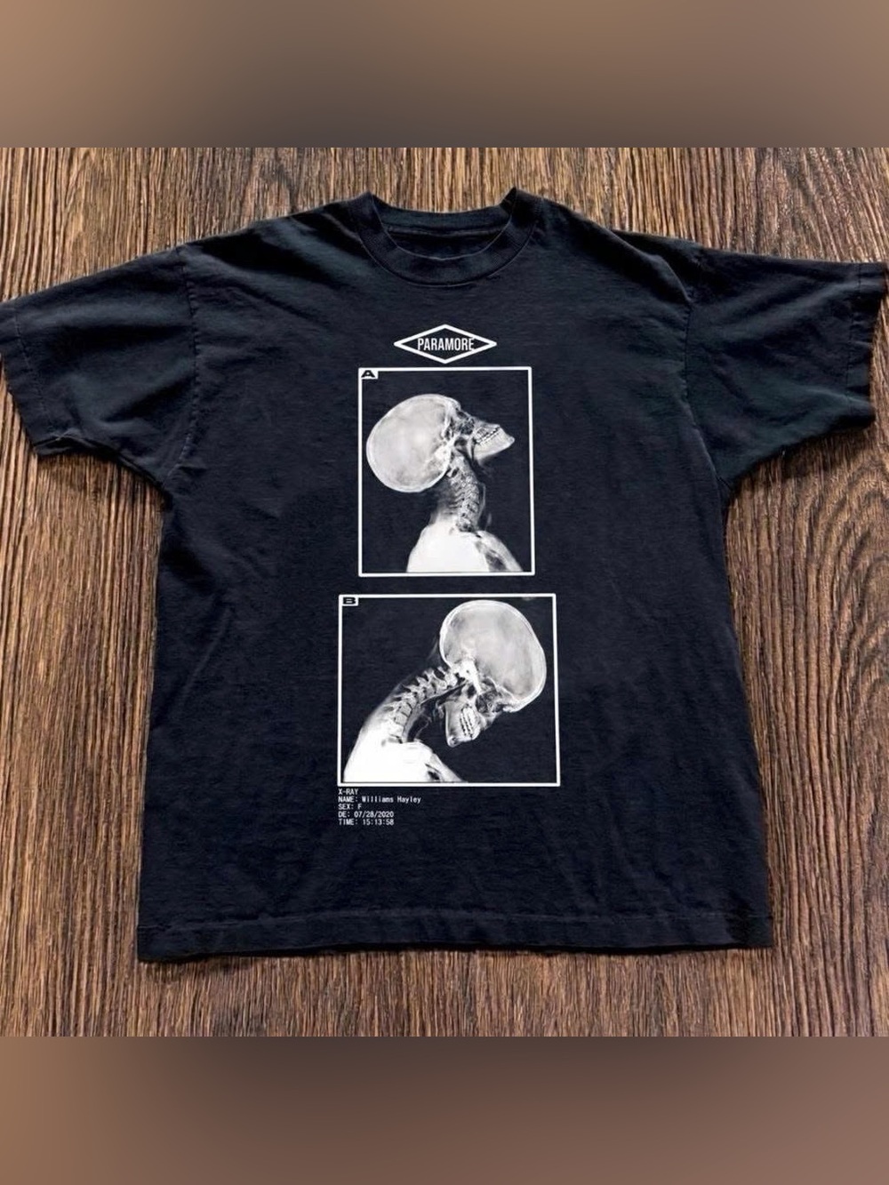 Vintage Black Paramore Short Sleeve Tee with White X-Ray Skull Prints